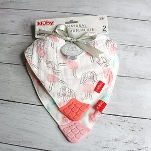 Nuby Baby Girl's Muslin Bandana Drool Bib Teething Set 100% Muslin Cotton